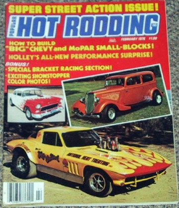 POPULAR HOT RODDING 1976 FEB - CUDA, VETTE, GASSER, V8 VEGA